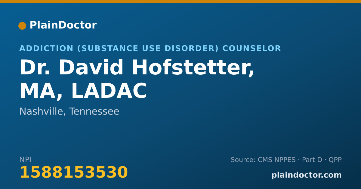 Shareable card for David Hofstetter, MA, LADAC - Addiction (Substance Use Disorder) Counselor, Nashville, TN
