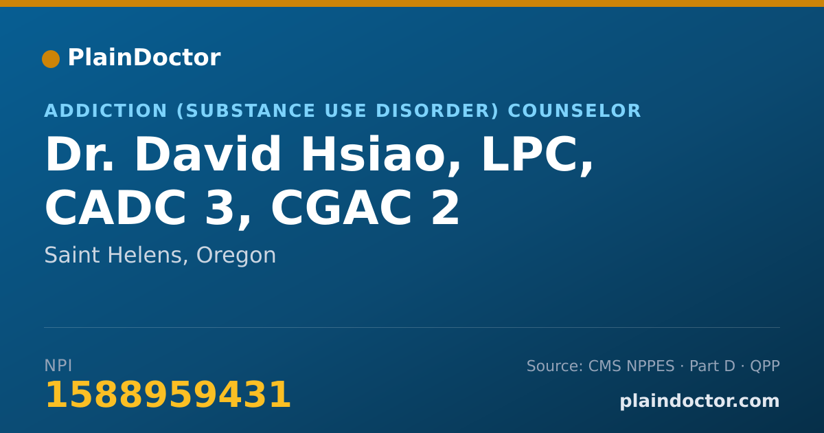 Shareable card for David Hsiao, LPC, CADC 3, CGAC 2 - Addiction (Substance Use Disorder) Counselor, Saint Helens, OR