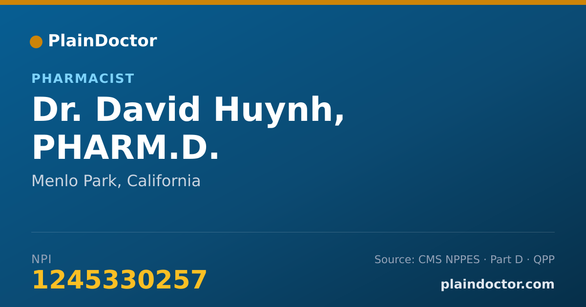 Shareable card for David Huynh, PHARM.D. - Pharmacist, Menlo Park, CA
