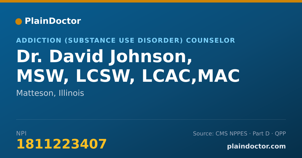 Shareable card for David Johnson, MSW, LCSW, LCAC,MAC - Addiction (Substance Use Disorder) Counselor, Matteson, IL