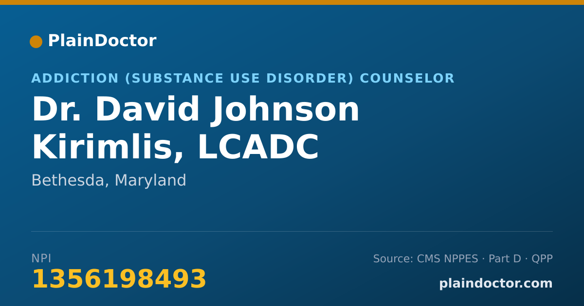 Shareable card for David Johnson Kirimlis, LCADC - Addiction (Substance Use Disorder) Counselor, Bethesda, MD