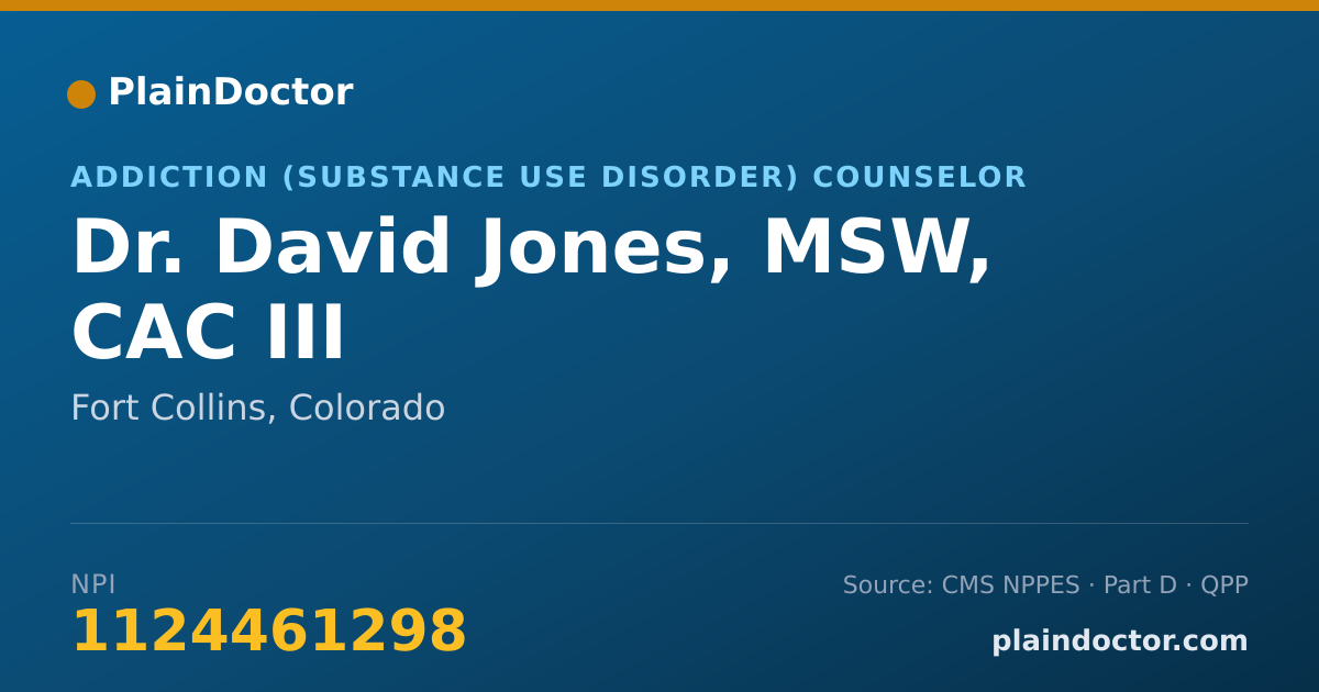 Shareable card for David Jones, MSW, CAC III - Addiction (Substance Use Disorder) Counselor, Fort Collins, CO