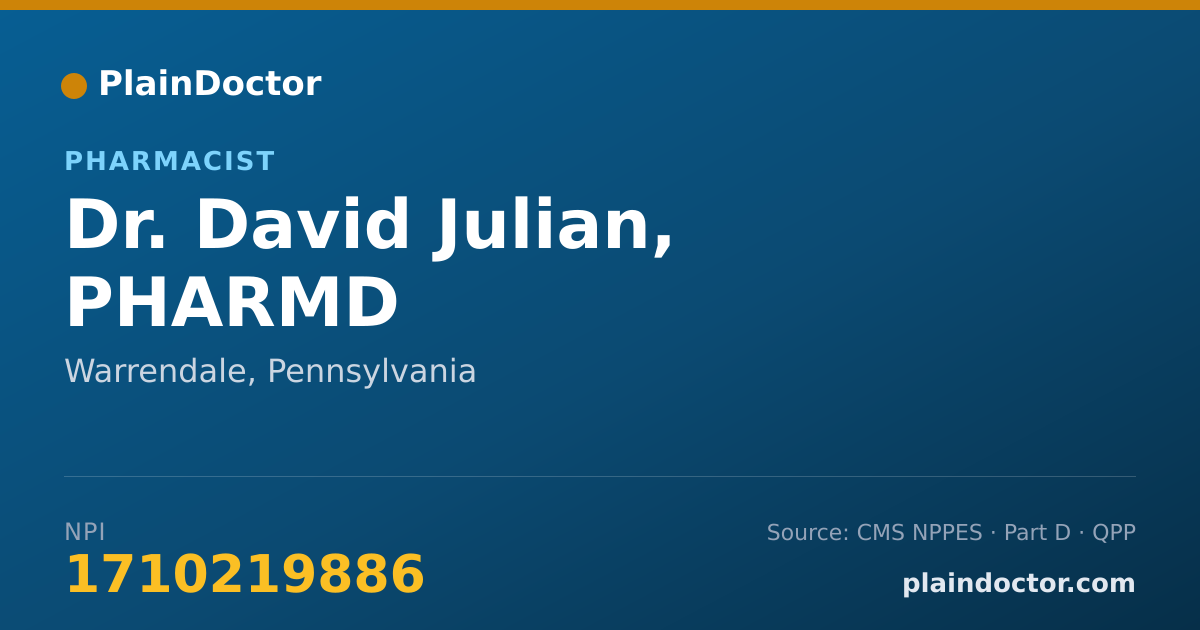 Shareable card for David Julian, PHARMD - Pharmacist, Warrendale, PA