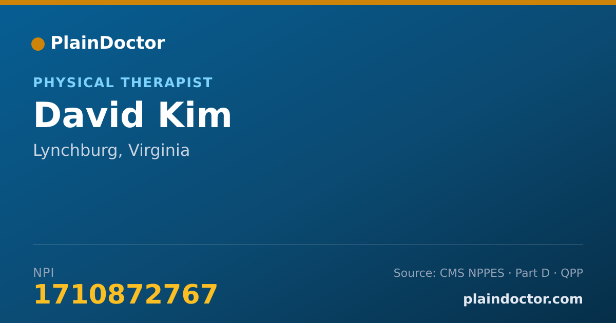 Shareable card for David Kim - Physical Therapist, Lynchburg, VA