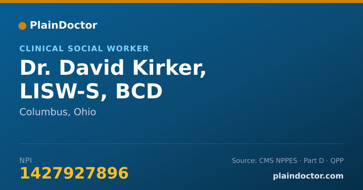 Shareable card for David Kirker, LISW-S, BCD - Clinical Social Worker, Columbus, OH