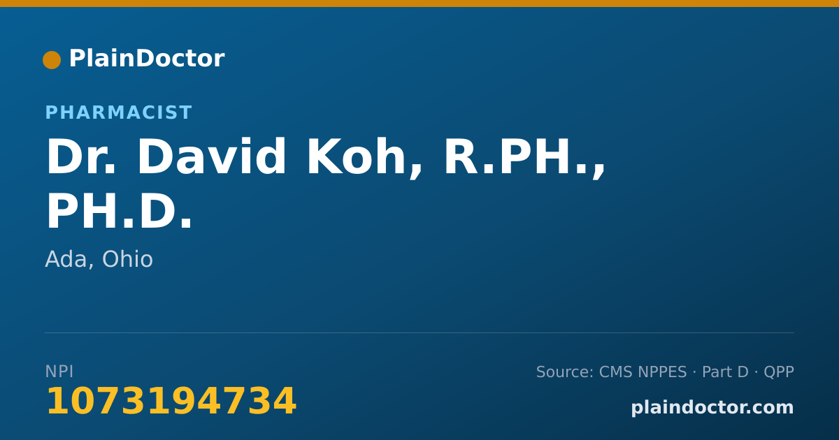 Shareable card for David Koh, R.PH., PH.D. - Pharmacist, Ada, OH