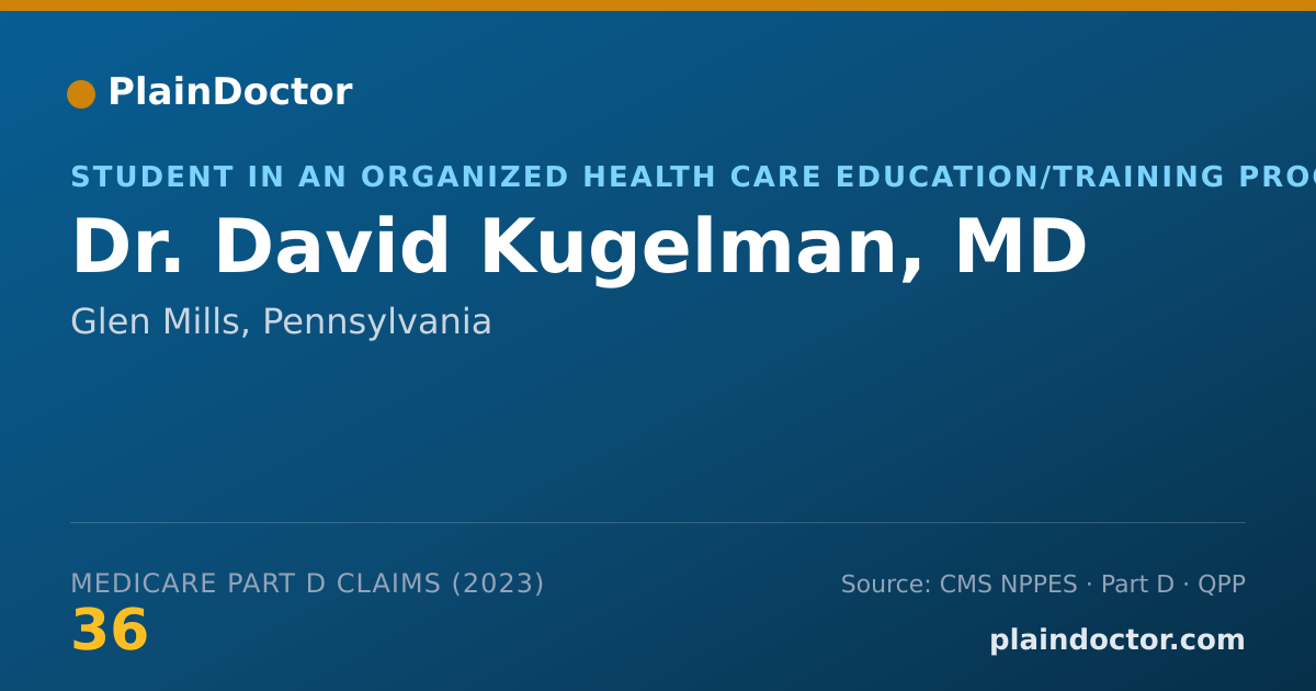 Shareable card for David Kugelman, MD - Student in an Organized Health Care Education/Training Program, Glen Mills, PA