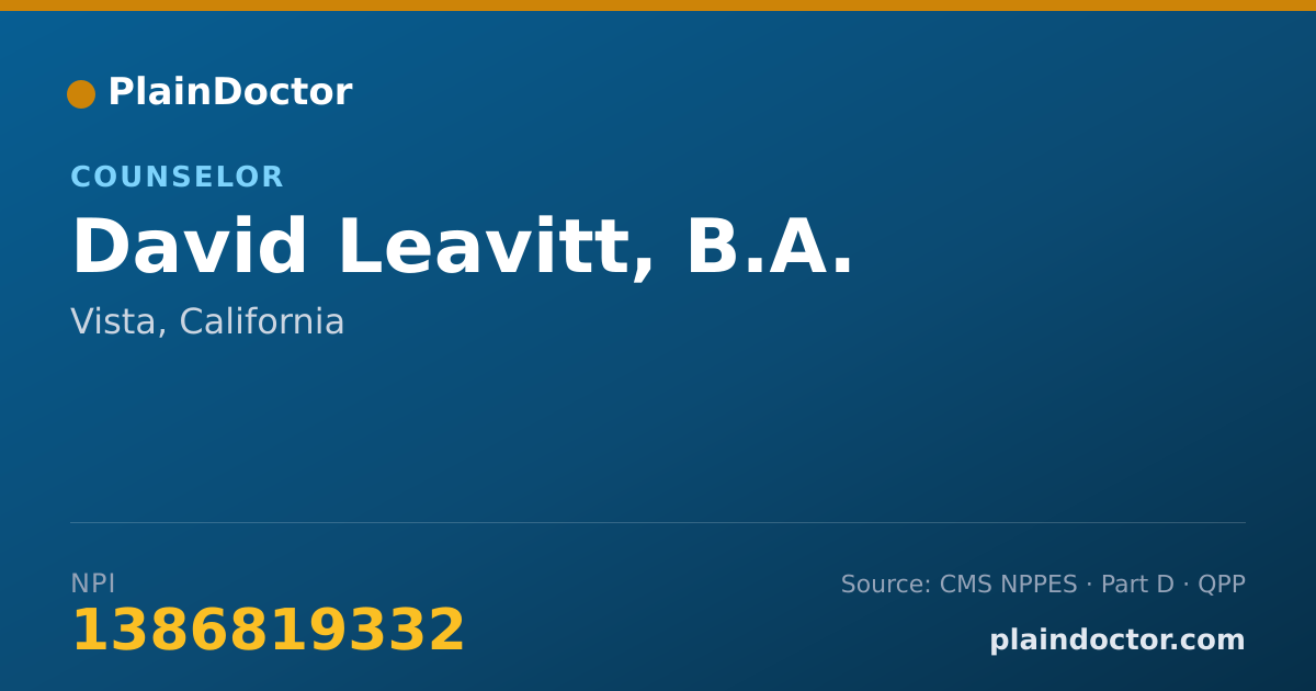 Shareable card for David Leavitt, B.A. - Counselor, Vista, CA