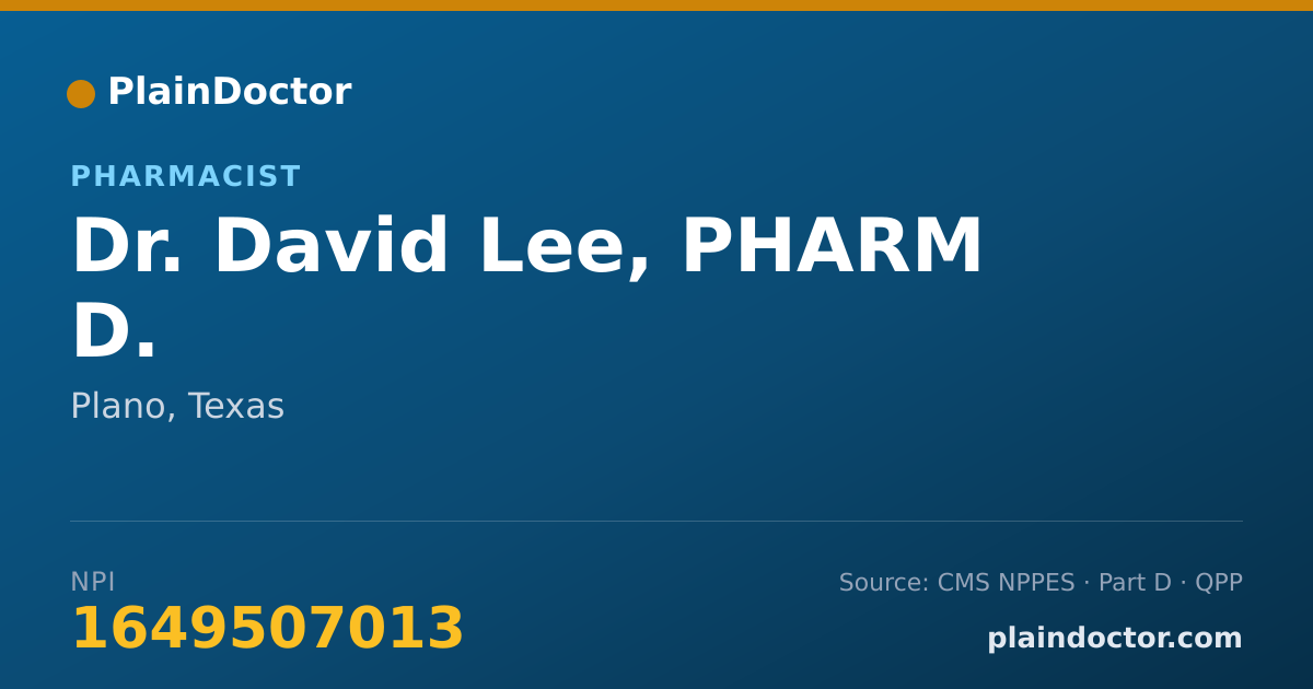 Shareable card for David Lee, PHARM D. - Pharmacist, Plano, TX