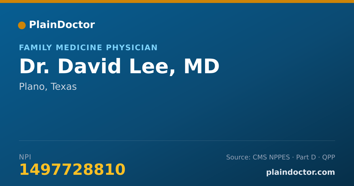 Shareable card for David Lee, MD - Family Medicine Physician, Plano, TX