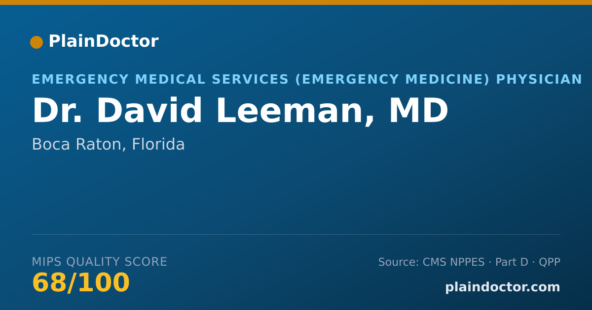Shareable card for David Leeman, MD - Emergency Medical Services (Emergency Medicine) Physician, Boca Raton, FL