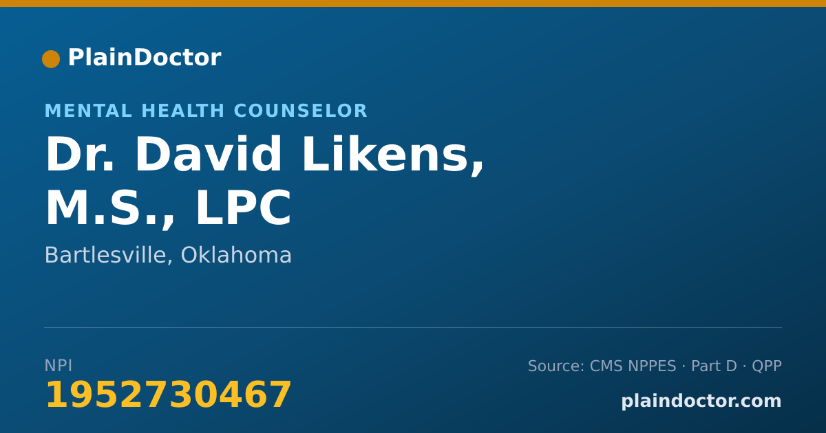 Shareable card for David Likens, M.S., LPC - Mental Health Counselor, Bartlesville, OK