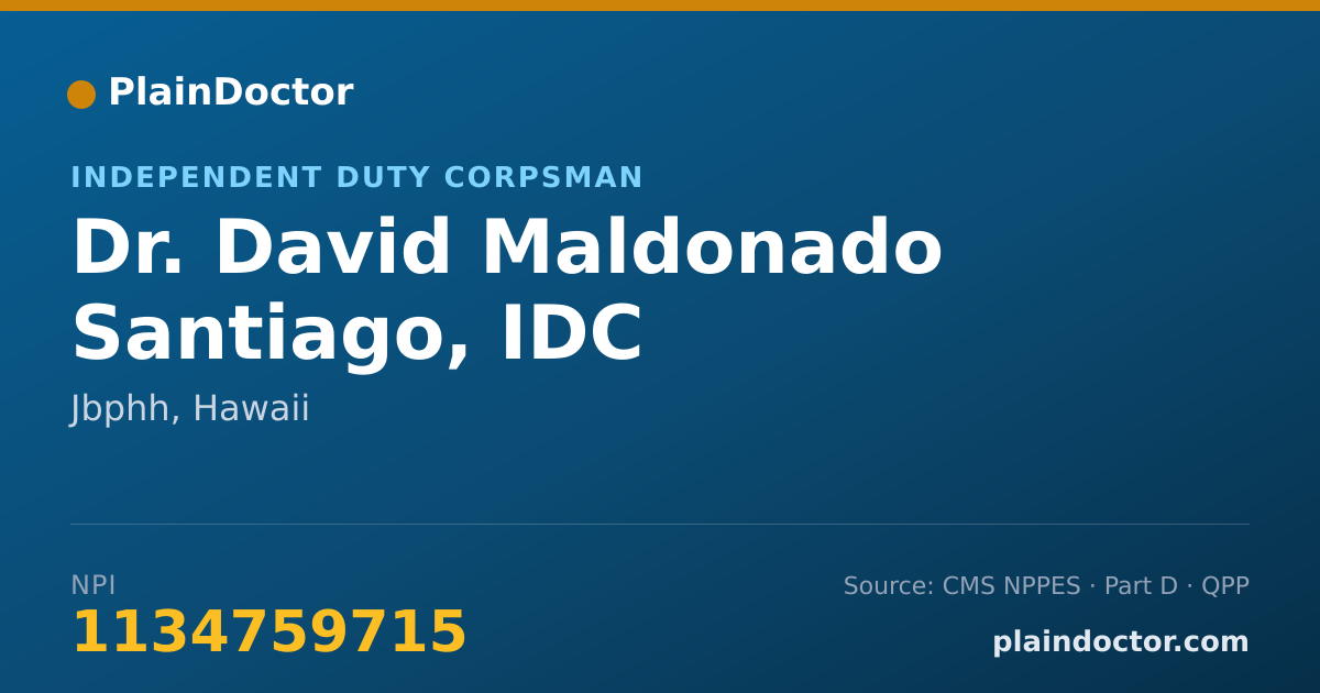 Shareable card for David Maldonado Santiago, IDC - Independent Duty Corpsman, Jbphh, HI