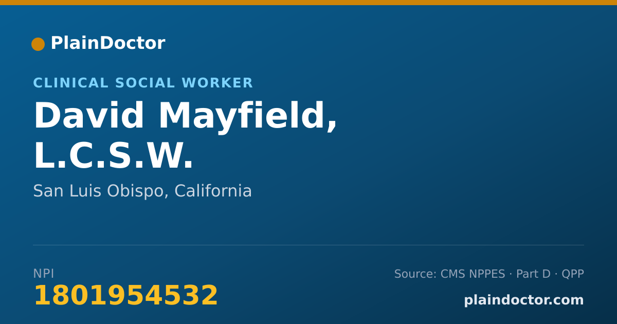 Shareable card for David Mayfield, L.C.S.W. - Clinical Social Worker, San Luis Obispo, CA