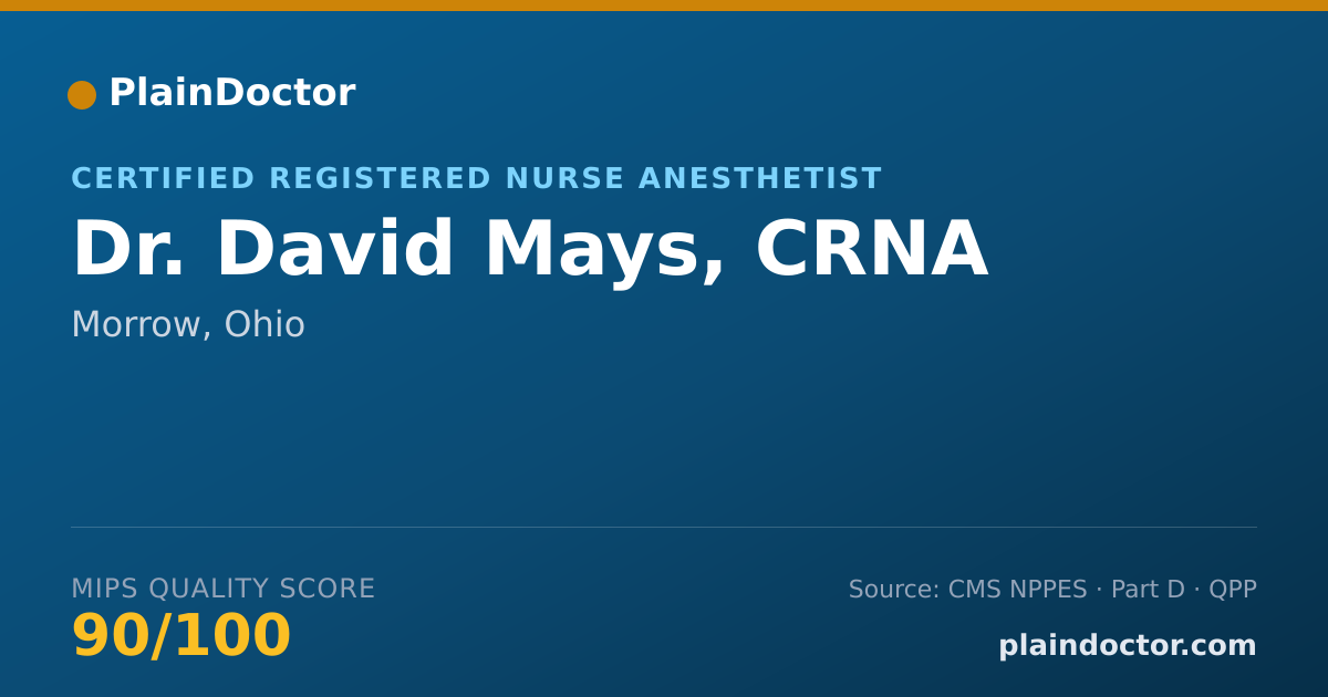 Shareable card for David Mays, CRNA - Certified Registered Nurse Anesthetist, Morrow, OH
