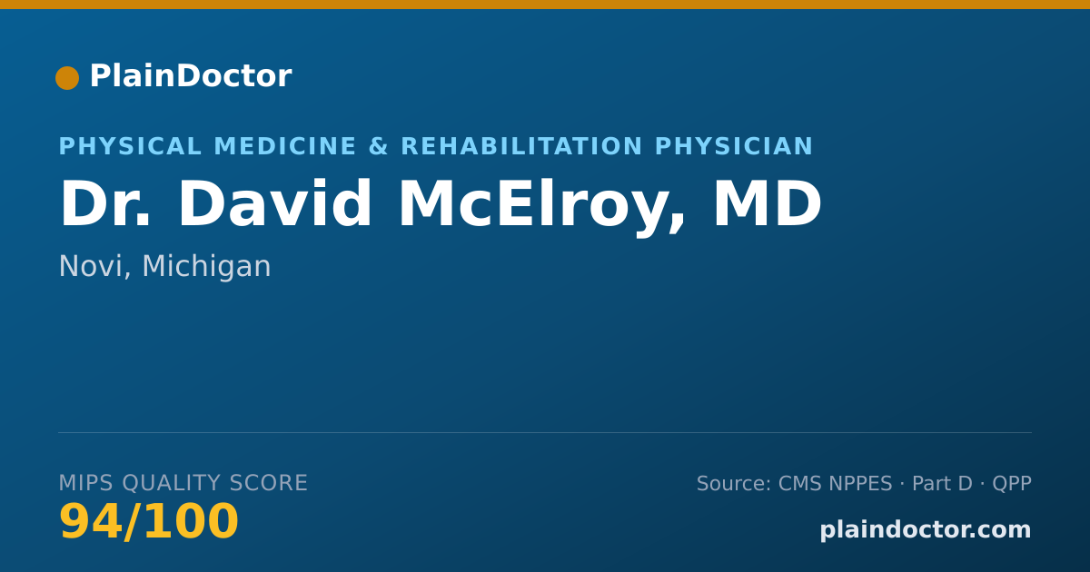 Shareable card for David McElroy, MD - Physical Medicine & Rehabilitation Physician, Novi, MI