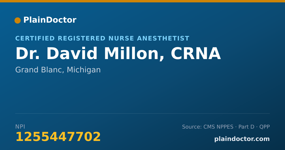 Shareable card for David Millon, CRNA - Certified Registered Nurse Anesthetist, Grand Blanc, MI
