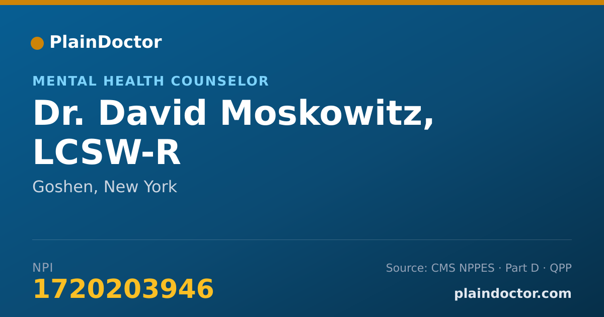 Shareable card for David Moskowitz, LCSW-R - Mental Health Counselor, Goshen, NY