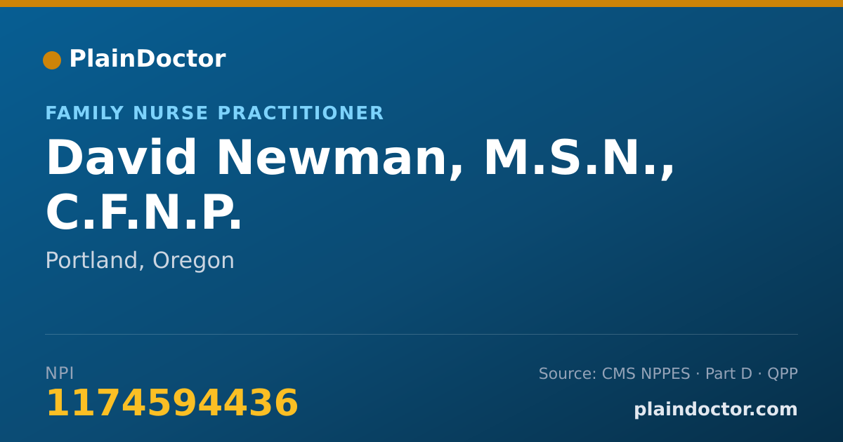 Shareable card for David Newman, M.S.N., C.F.N.P. - Family Nurse Practitioner, Portland, OR