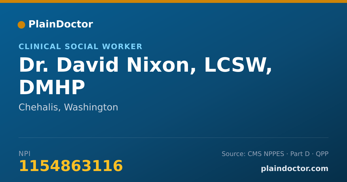 Shareable card for David Nixon, LCSW, DMHP - Clinical Social Worker, Chehalis, WA