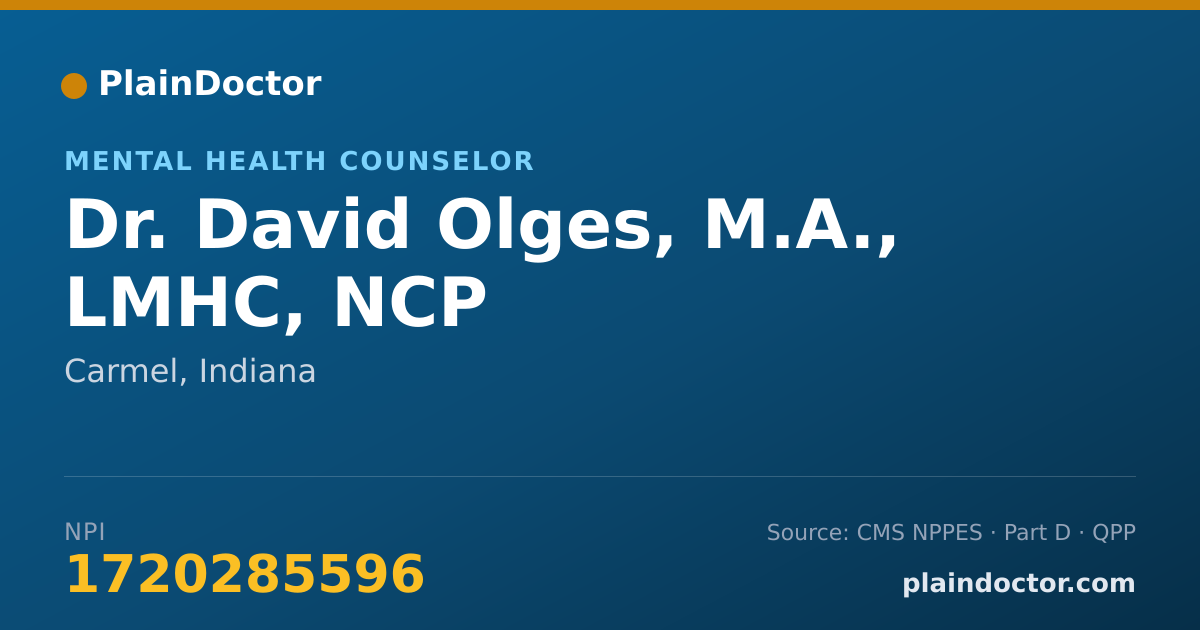 Shareable card for David Olges, M.A., LMHC, NCP - Mental Health Counselor, Carmel, IN