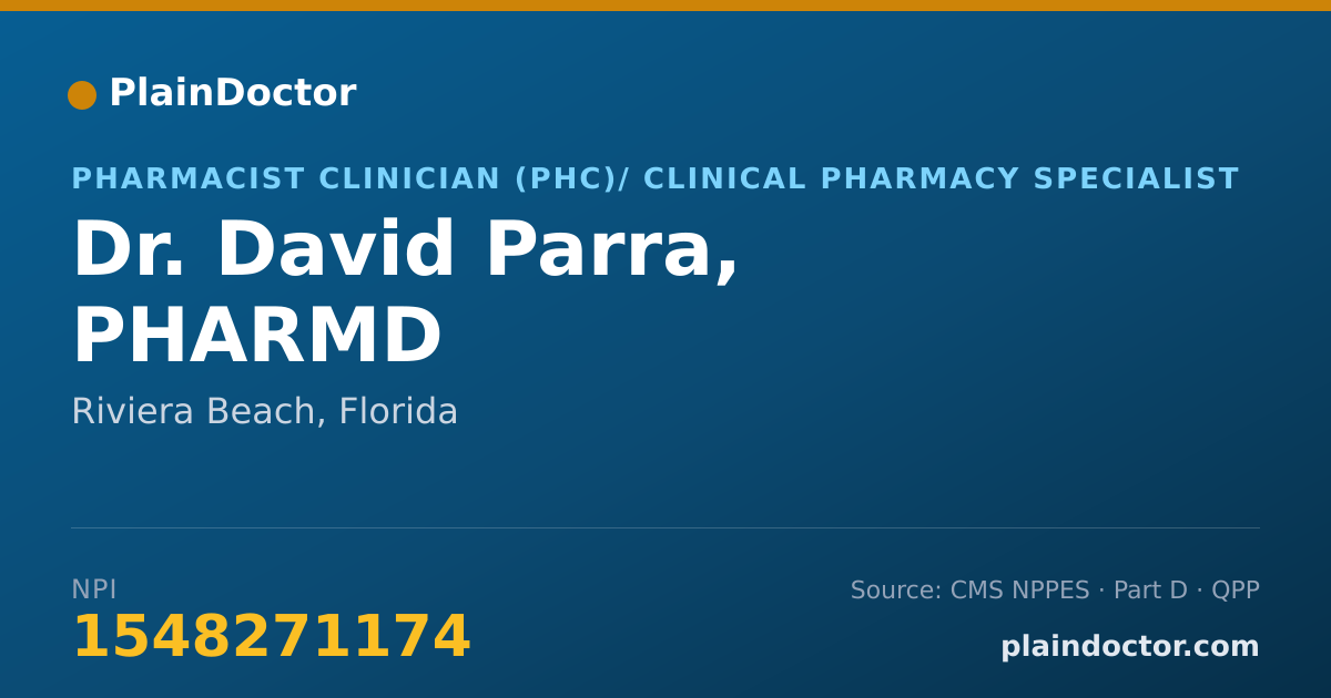 Shareable card for David Parra, PHARMD - Pharmacist Clinician (PhC)/ Clinical Pharmacy Specialist, Riviera Beach, FL