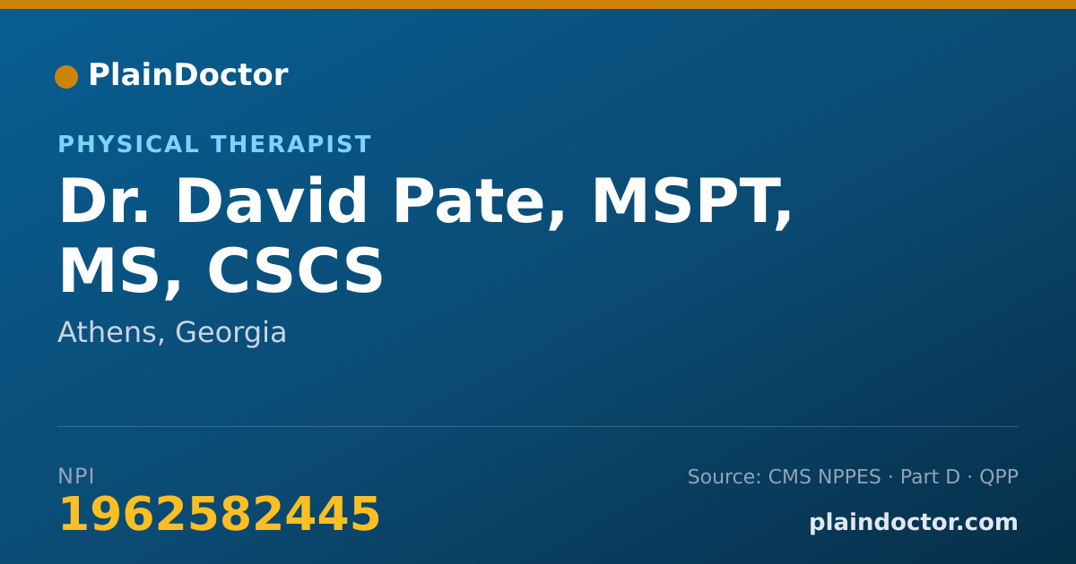 Shareable card for David Pate, MSPT, MS, CSCS - Physical Therapist, Athens, GA