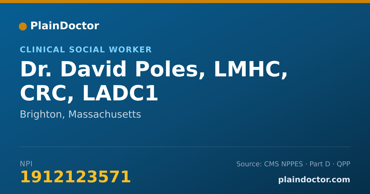 Shareable card for David Poles, LMHC, CRC, LADC1 - Clinical Social Worker, Brighton, MA