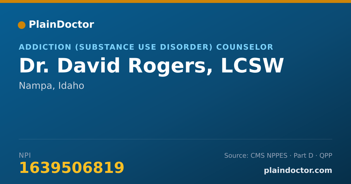 Shareable card for David Rogers, LCSW - Addiction (Substance Use Disorder) Counselor, Nampa, ID