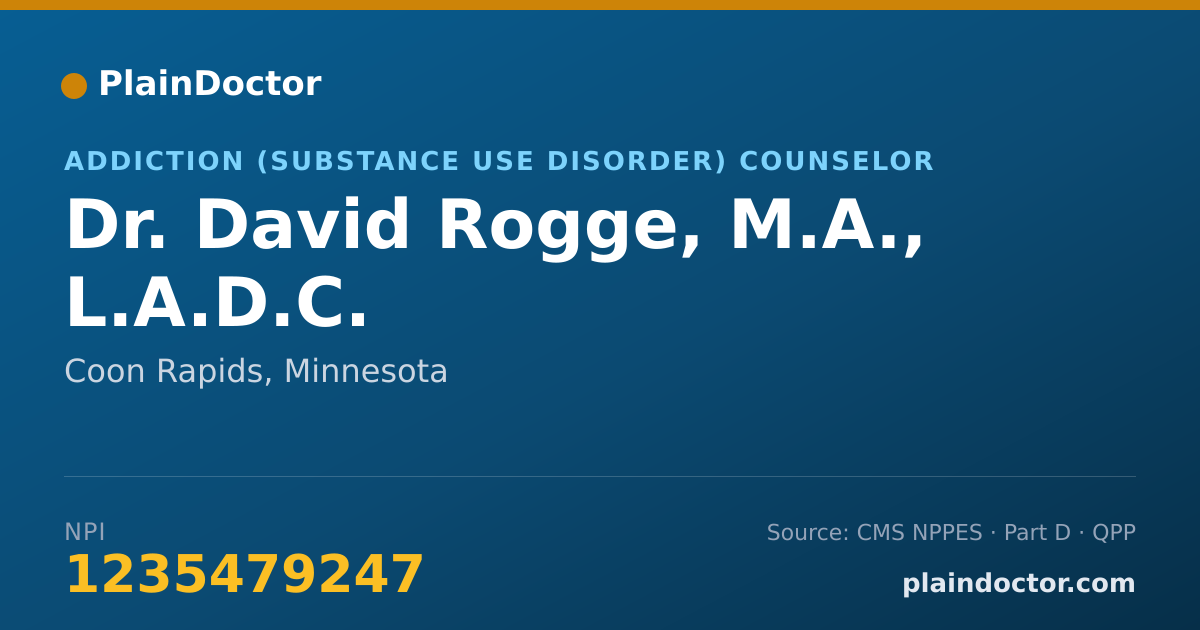 Shareable card for David Rogge, M.A., L.A.D.C. - Addiction (Substance Use Disorder) Counselor, Coon Rapids, MN