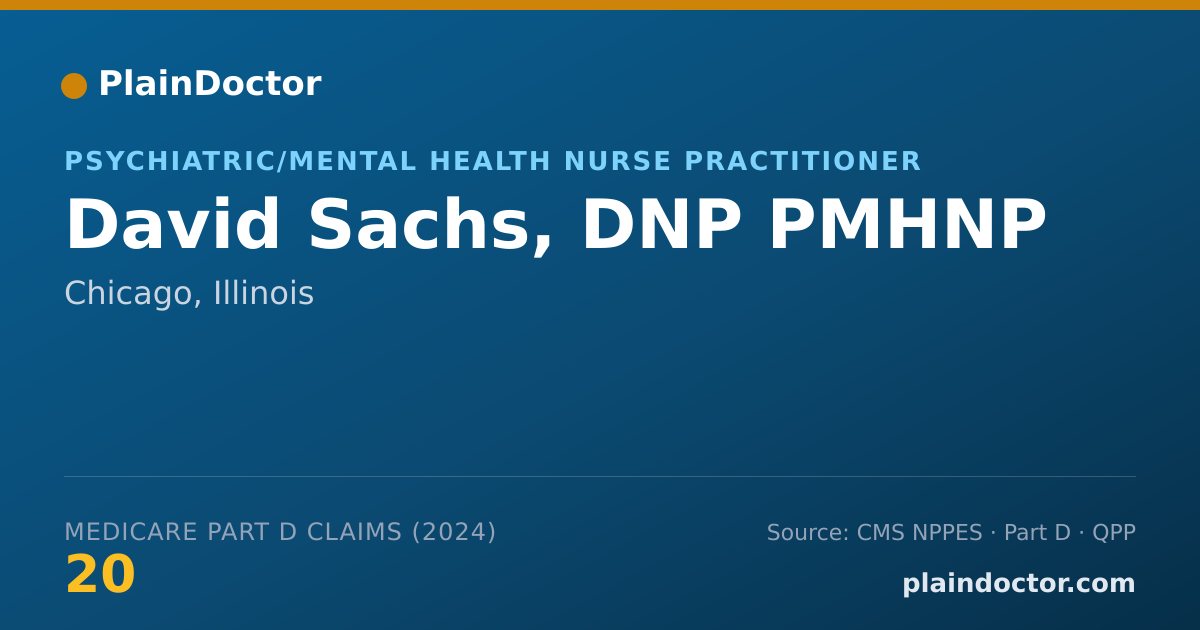 Shareable card for David Sachs, DNP PMHNP - Adult Psychiatric/Mental Health Registered Nurse, Chicago, IL