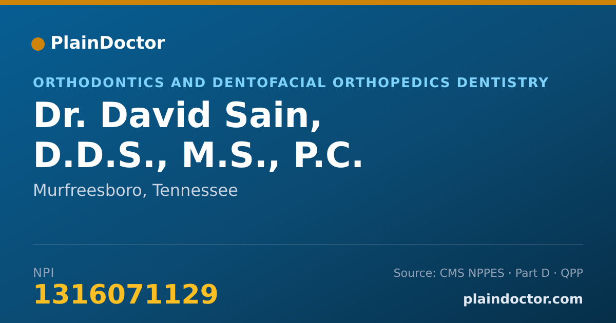 Shareable card for David Sain, D.D.S., M.S., P.C. - Orthodontics and Dentofacial Orthopedics Dentistry, Murfreesboro, TN