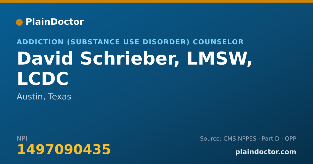 Shareable card for David Schrieber, LMSW, LCDC - Addiction (Substance Use Disorder) Counselor, Austin, TX