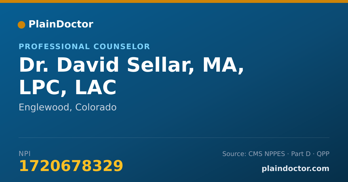 Shareable card for David Sellar, MA, LPC, LAC - Professional Counselor, Englewood, CO