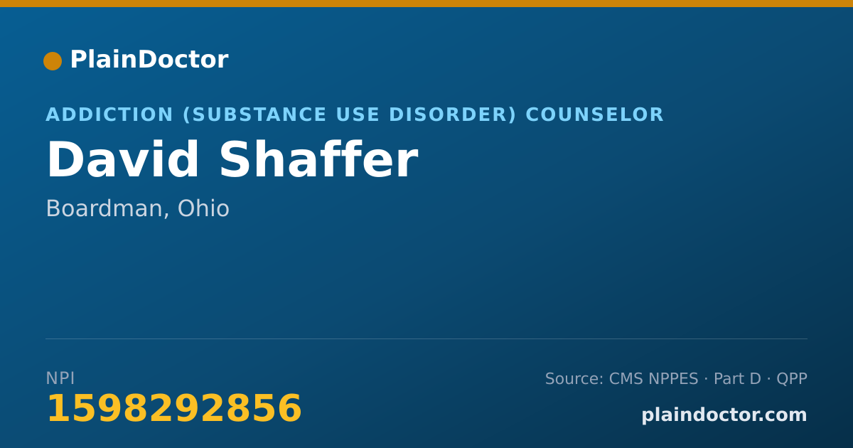 Shareable card for David Shaffer - Addiction (Substance Use Disorder) Counselor, Boardman, OH