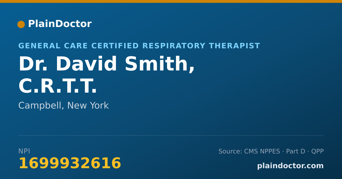 Shareable card for David Smith, C.R.T.T. - General Care Certified Respiratory Therapist, Campbell, NY