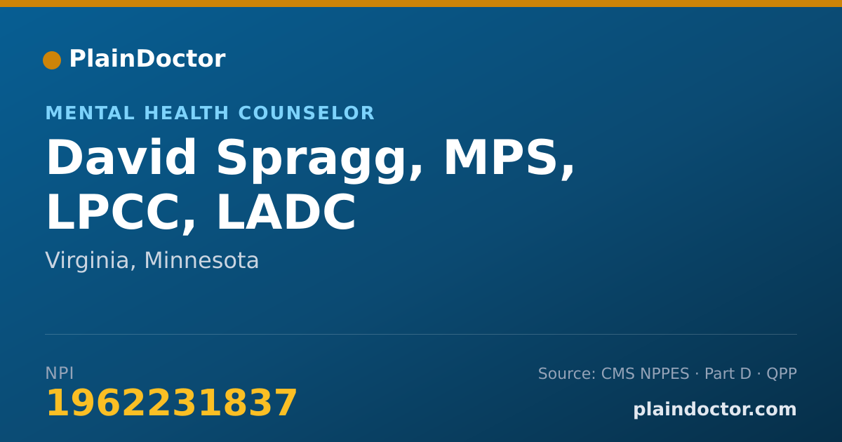 Shareable card for David Spragg, MPS, LPCC, LADC - Mental Health Counselor, Virginia, MN