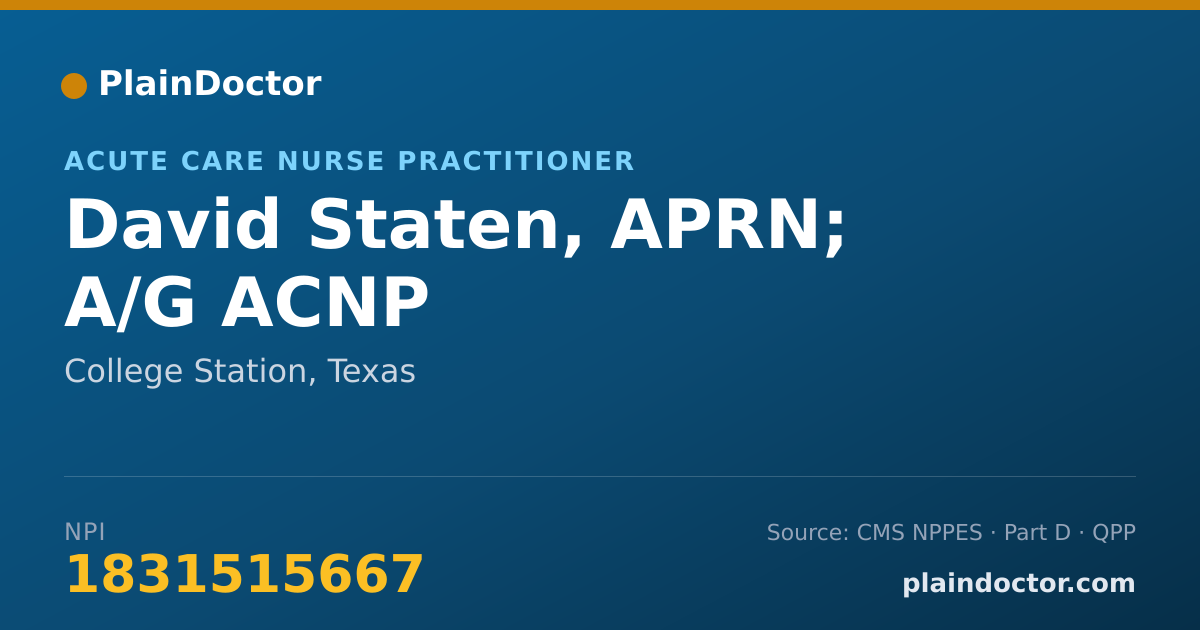 Shareable card for David Staten, APRN; A/G ACNP - Nurse Practitioner, College Station, TX