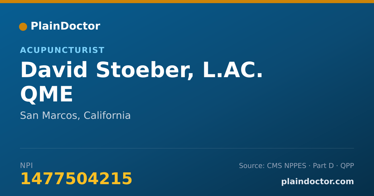 Shareable card for David Stoeber, L.AC. QME - Acupuncturist, San Marcos, CA