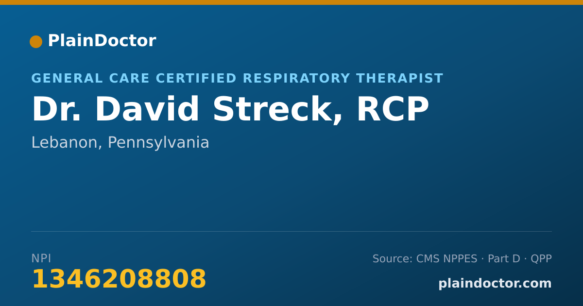 Shareable card for David Streck, RCP - General Care Certified Respiratory Therapist, Lebanon, PA