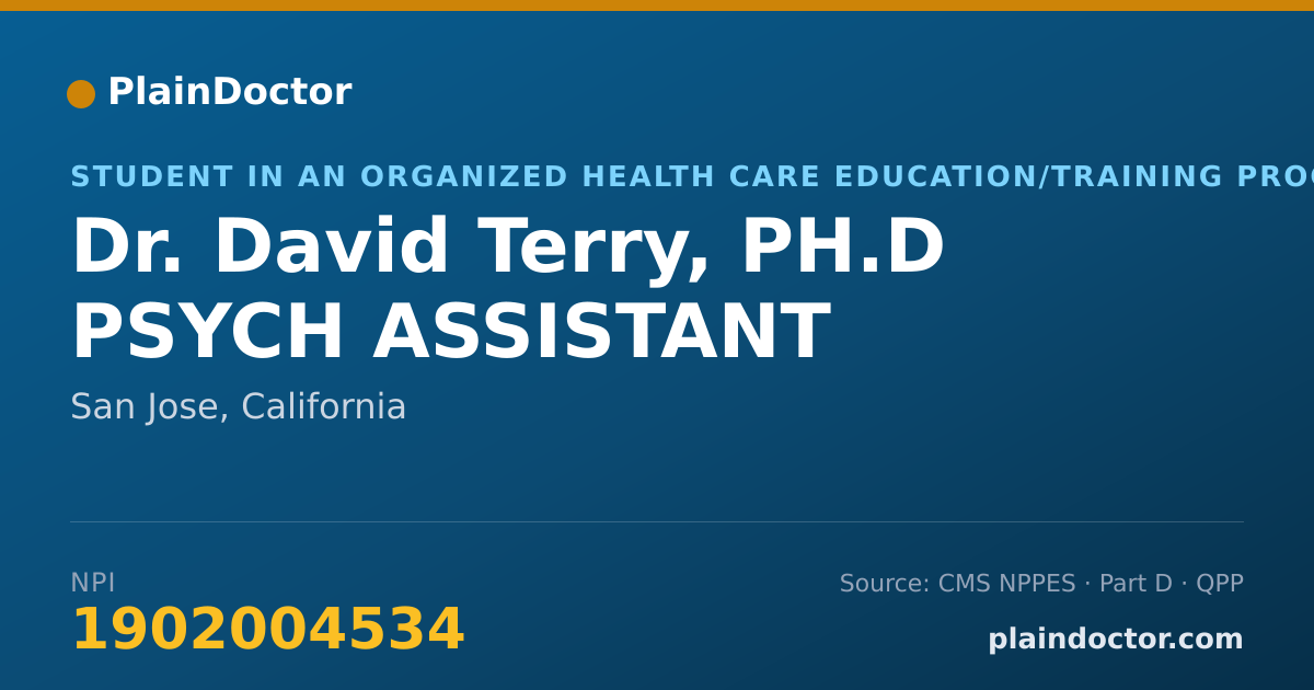 Shareable card for David Terry, PH.D PSYCH ASSISTANT - Student in an Organized Health Care Education/Training Program, San Jose, CA