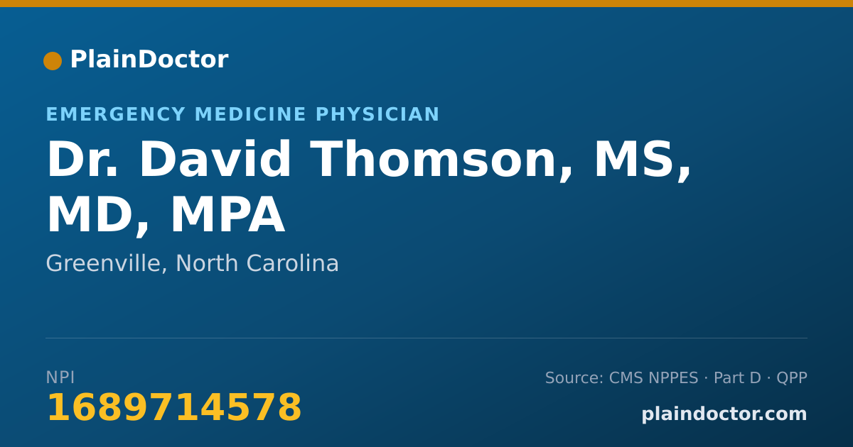 Shareable card for David Thomson, MS, MD, MPA - Emergency Medicine Physician, Greenville, NC