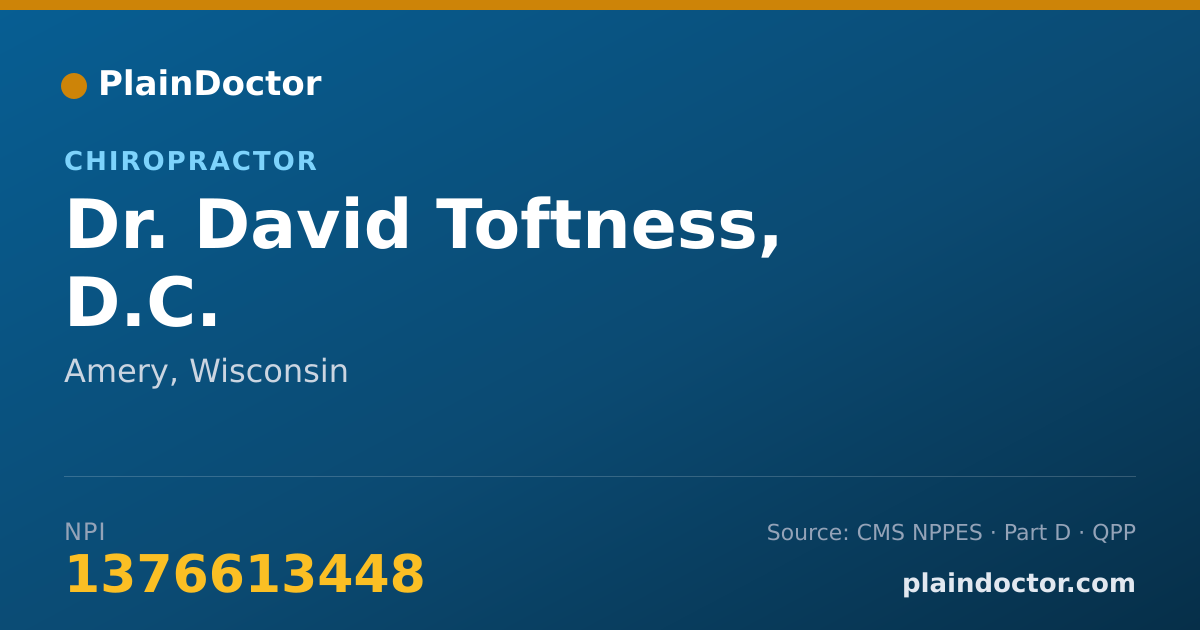 Shareable card for David Toftness, D.C. - Chiropractor, Amery, WI