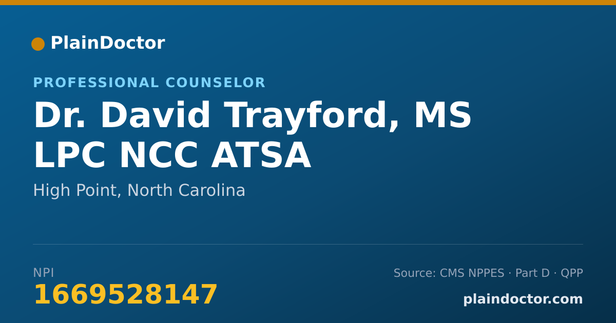 Shareable card for David Trayford, MS LPC NCC ATSA - Professional Counselor, High Point, NC