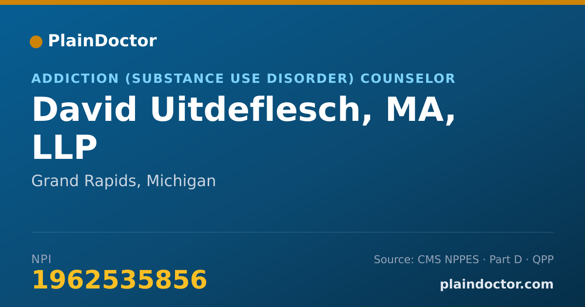 Shareable card for David Uitdeflesch, MA, LLP - Addiction (Substance Use Disorder) Counselor, Grand Rapids, MI