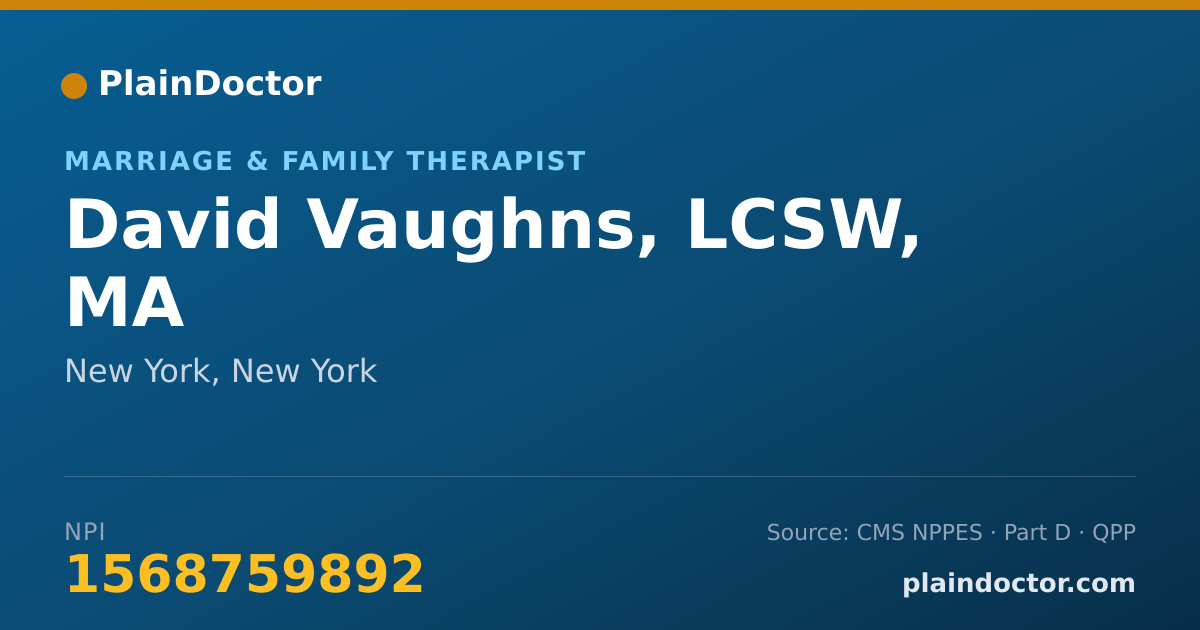 Shareable card for David Vaughns, LCSW, MA - Marriage & Family Therapist, New York, NY