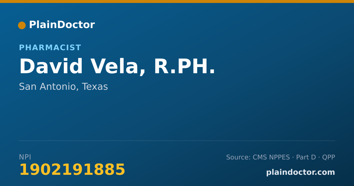 Shareable card for David Vela, R.PH. - Pharmacist, San Antonio, TX