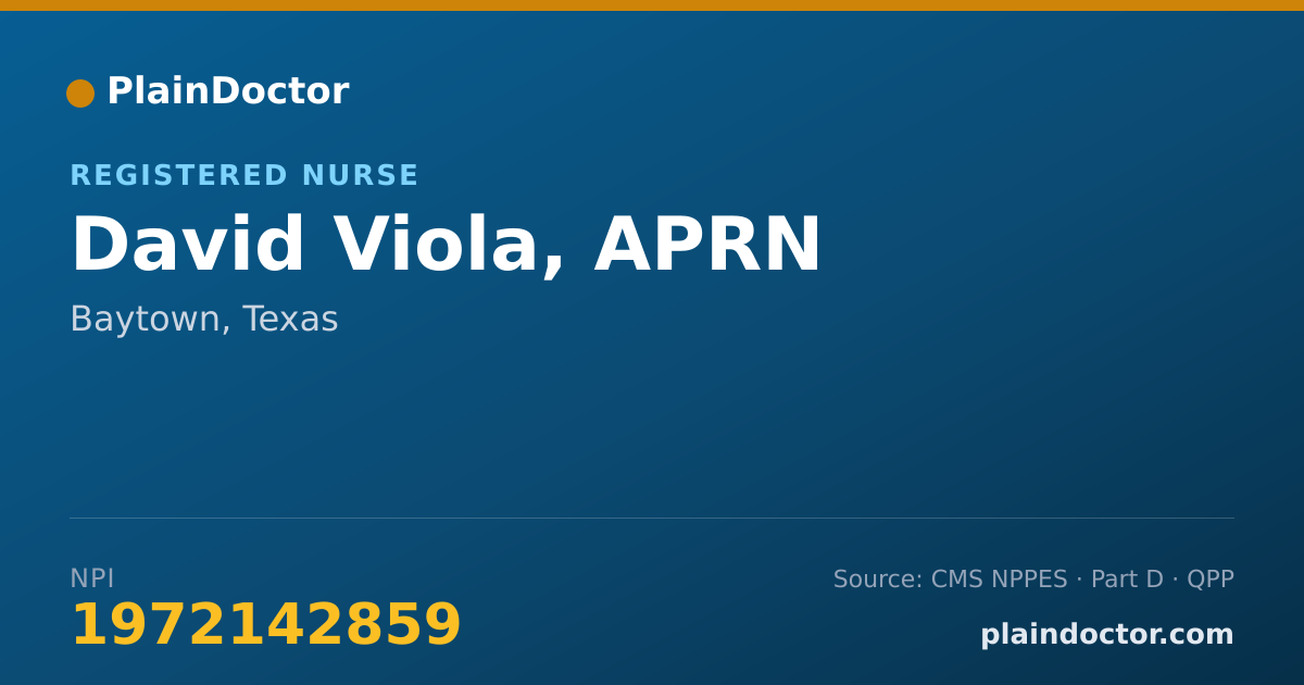 Shareable card for David Viola, APRN - Registered Nurse, Baytown, TX