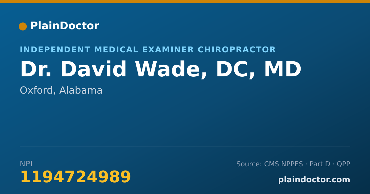 Shareable card for David Wade, DC, MD - Independent Medical Examiner Chiropractor, Oxford, AL