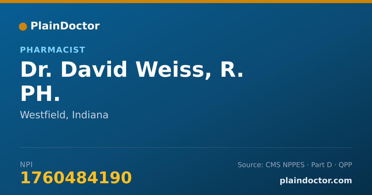 Shareable card for David Weiss, R. PH. - Pharmacist, Westfield, IN